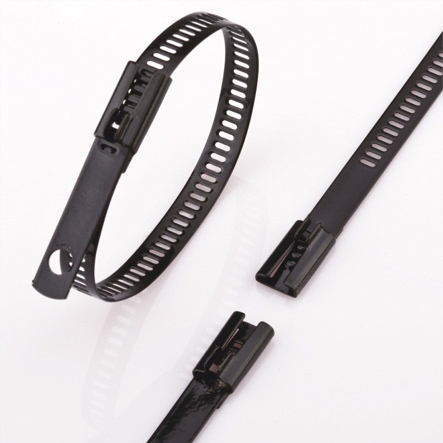 Attaches de câble en acier inoxydable - Attaches à revêtement en polyester multi-verrouillage à échelle